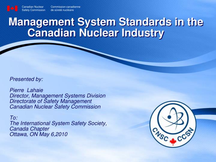 management system standards in the canadian nuclear industry
