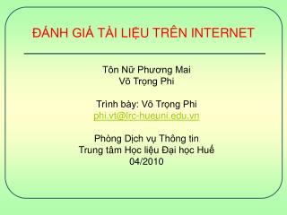 ĐÁNH GIÁ T ÀI LIỆU TRÊN INTERNET