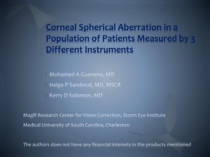 corneal spherical aberration in a population of patients measured by 3 different instruments