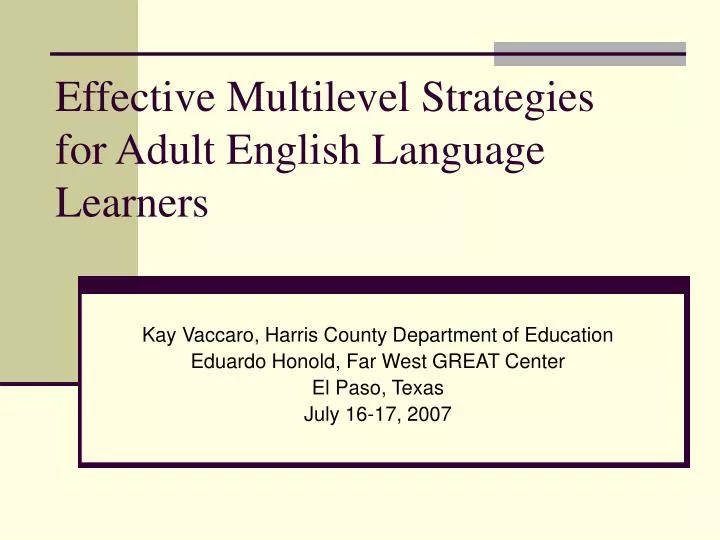effective multilevel strategies for adult english language learners
