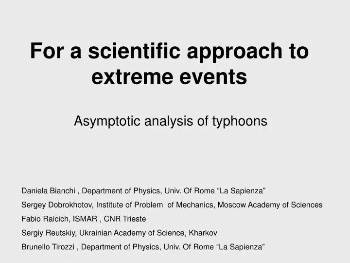 for a scientific approach to extreme events