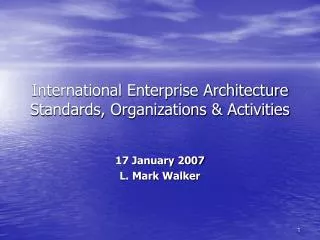 International Enterprise Architecture Standards, Organizations &amp; Activities