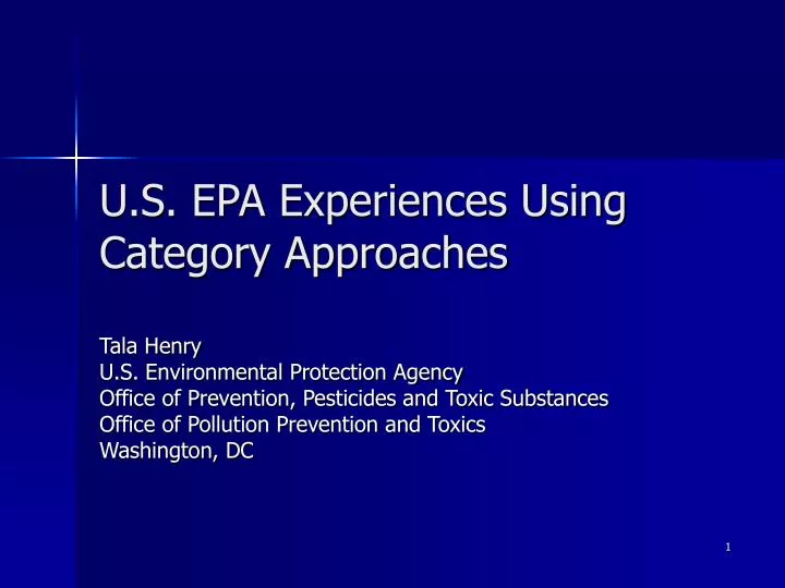 u s epa experiences using category approaches