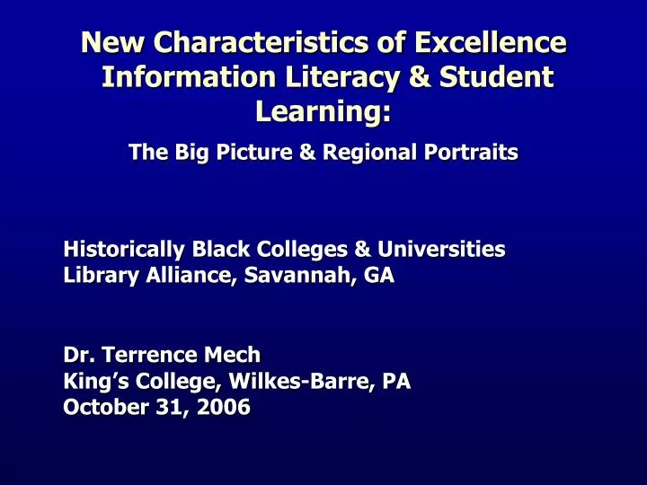 new characteristics of excellence information literacy student learning