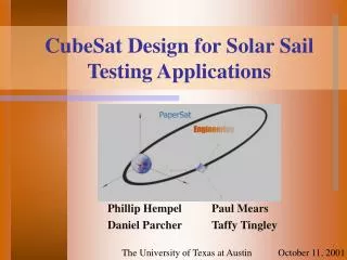 CubeSat Design for Solar Sail Testing Applications