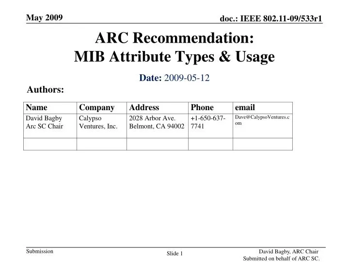 arc recommendation mib attribute types usage