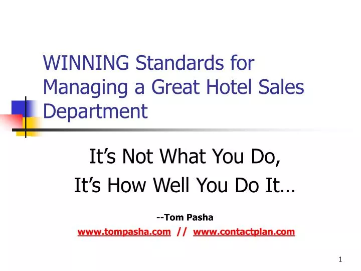 winning standards for managing a great hotel sales department