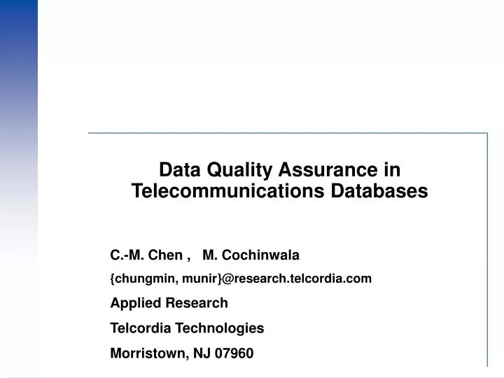 data quality assurance in telecommunications databases