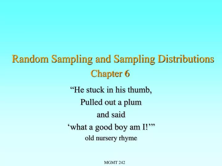 random sampling and sampling distributions chapter 6