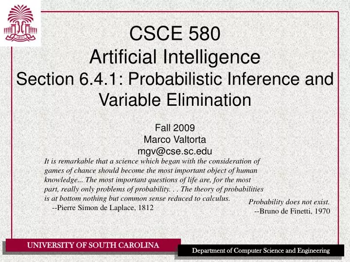 csce 580 artificial intelligence section 6 4 1 probabilistic inference and variable elimination