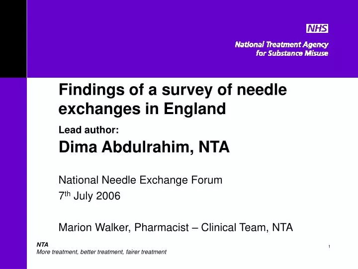 findings of a survey of needle exchanges in england lead author dima abdulrahim nta