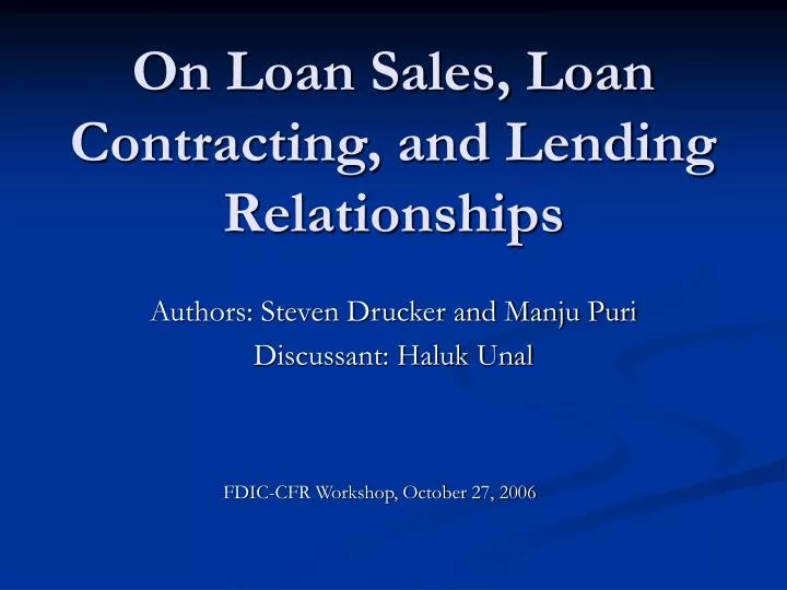 on loan sales loan contracting and lending relationships