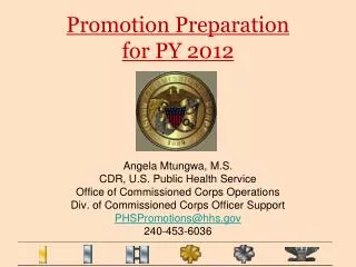Promotion Preparation for PY 2012