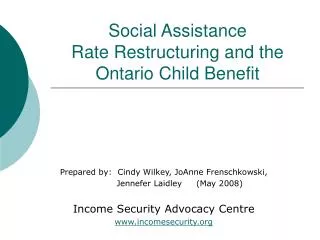 Social Assistance Rate Restructuring and the Ontario Child Benefit