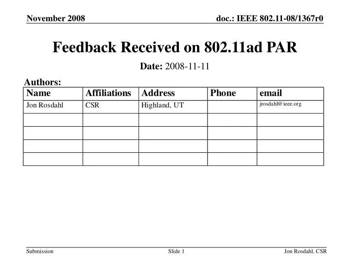 feedback received on 802 11ad par