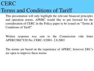 CERC Terms and Conditions of Tariff
