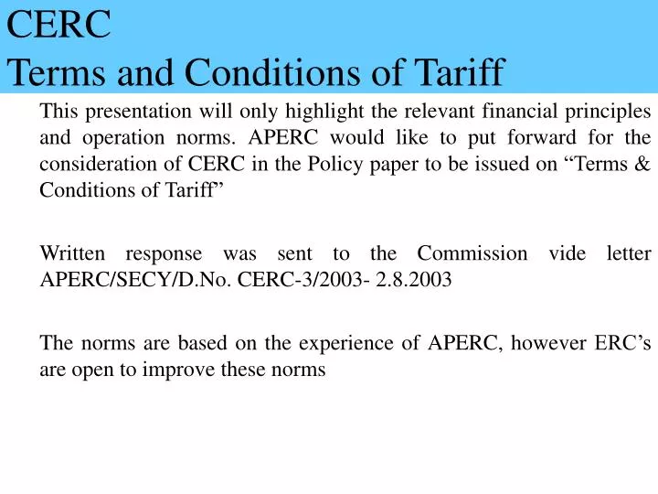cerc terms and conditions of tariff