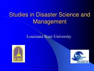 Studies in Disaster Science and Management