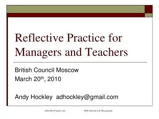 Reflective Practice for Managers and Teachers