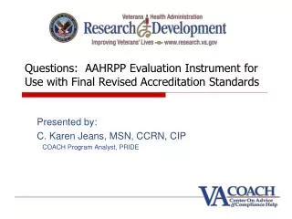 Questions: AAHRPP Evaluation Instrument for Use with Final Revised Accreditation Standards