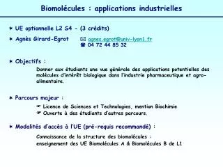 Biomolécules : applications industrielles