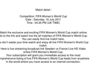 watch fifa women’s world cup germany 2011 live streaming onl