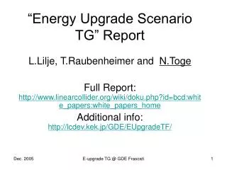 “Energy Upgrade Scenario TG” Report