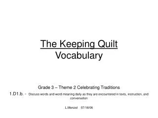 The Keeping Quilt Vocabulary
