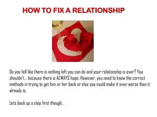 HOW TO FIX A RELATIONSHIP