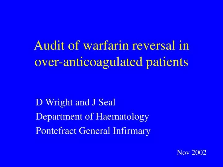 audit of warfarin reversal in over anticoagulated patients