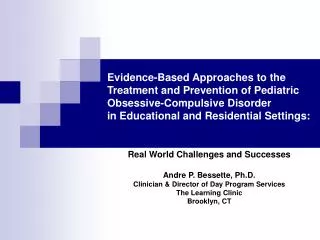 Real World Challenges and Successes Andre P. Bessette, Ph.D. Clinician &amp; Director of Day Program Services The Learni