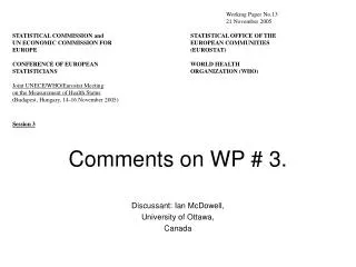 Comments on WP # 3.