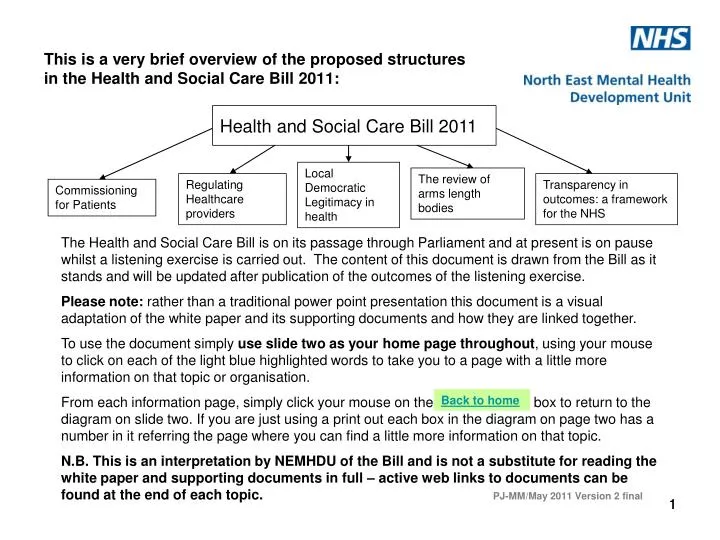 this is a very brief overview of the proposed structures in the health and social care bill 2011