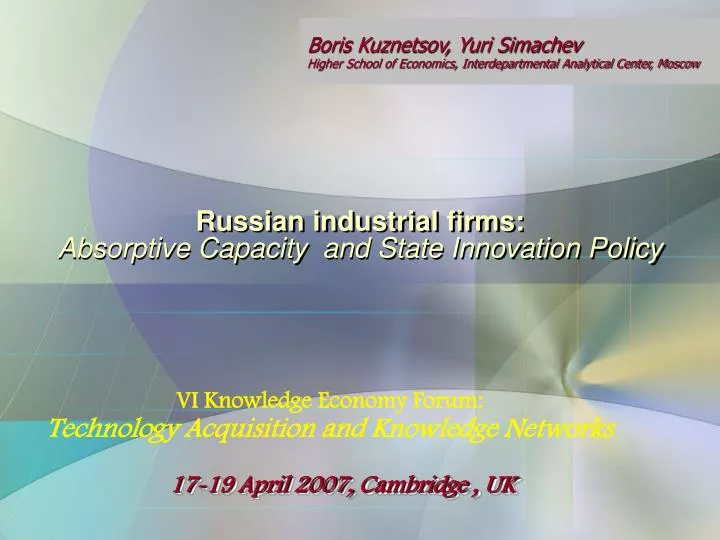 russian industrial firms absorptive capacity and state innovation policy