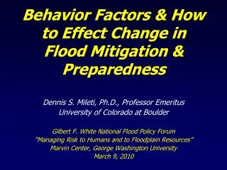Behavior Factors &amp; How to Effect Change in Flood Mitigation &amp; Preparedness