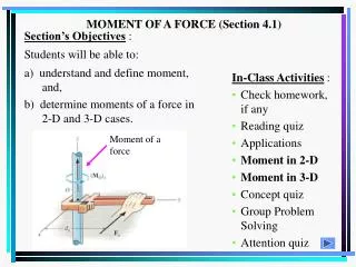 MOMENT OF A FORCE (Section 4.1)