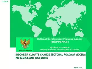 National Development Planning Agency (BAPPENAS ) Syamsidar Thamrin Deputy Director for Weather &amp; Climate
