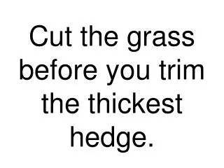 Cut the grass before you trim the thickest hedge.