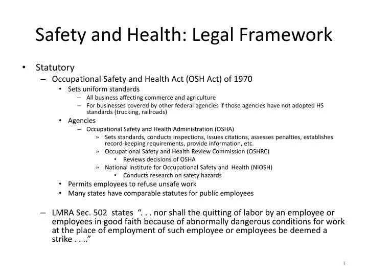 safety and health legal framework