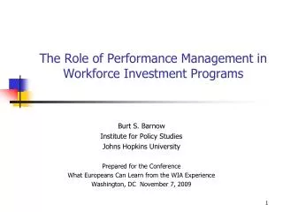 The Role of Performance Management in Workforce Investment Programs