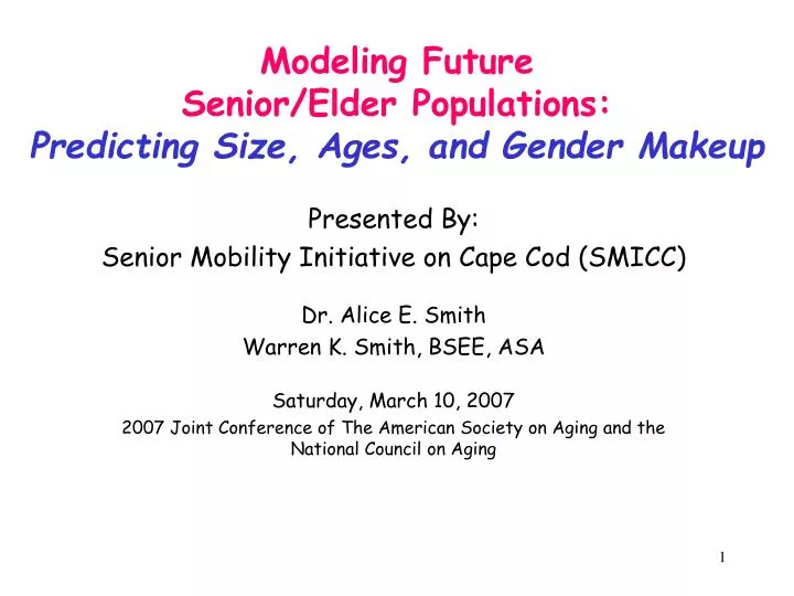 modeling future senior elder populations predicting size ages and gender makeup
