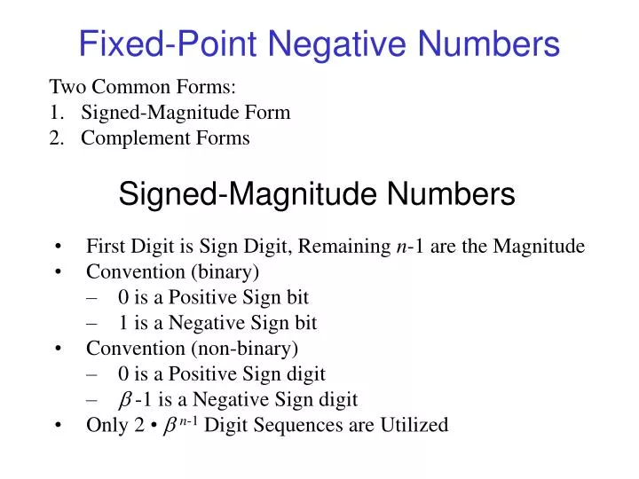 fixed point negative numbers