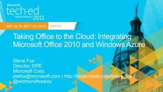 Taking Office to the Cloud: Integrating Microsoft Office 2010 and Windows Azure