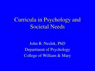Curricula in Psychology and Societal Needs