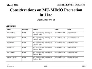 Consideration s on MU-MIMO Protection in 11 ac