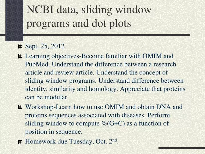 ncbi data sliding window programs and dot plots