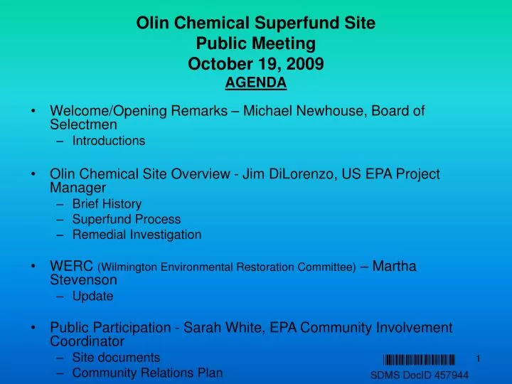 olin chemical superfund site public meeting october 19 2009 agenda