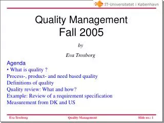 Quality Management Fall 2005