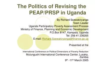 The Politics of Revising the PEAP/PRSP in Uganda