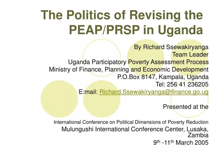 the politics of revising the peap prsp in uganda